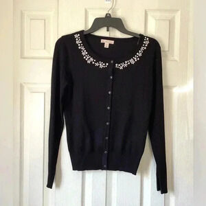 DB Established 1962 Black Pearl &rhinestone Beaded Cardigan size Small